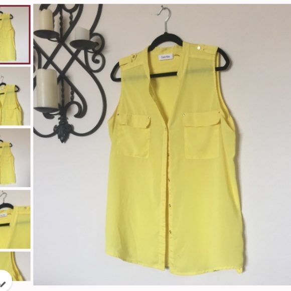 Calvin Klein Tops - Calvin Klein Yellow Sleeveless Gold Metal Buttons